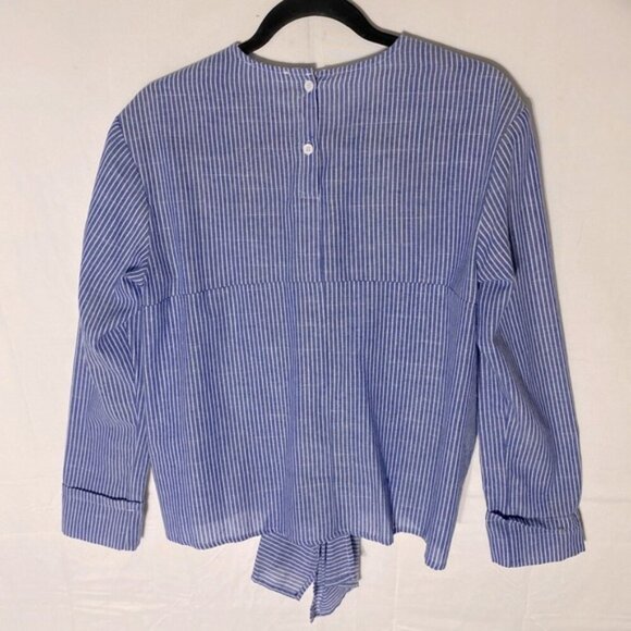 Love+Harmony Blue White Striped Cotton Embroidered Eyelet Tie Front Blouse S - Picture 13 of 14